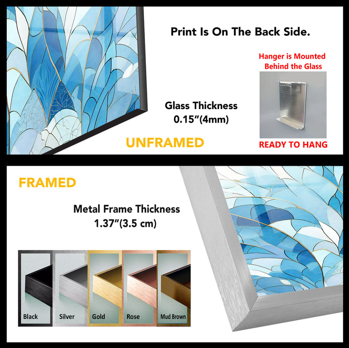 Ocean Leaf Stained Glass Wall Art – Blue Botanical Window Panel, Calming Nature Decor