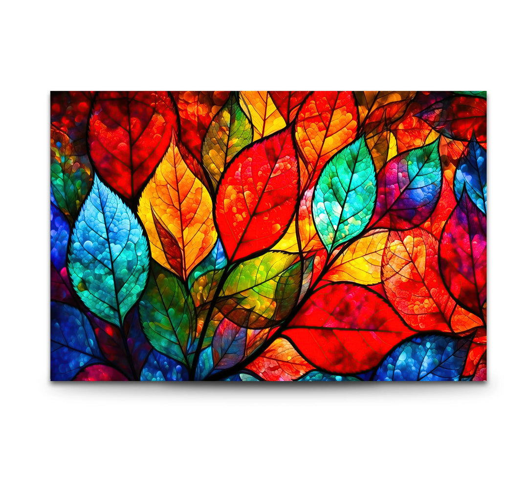 Vibrant Stained Glass Leaf Wall Art – Colorful Botanical Glass Decor - MyPhotoStation