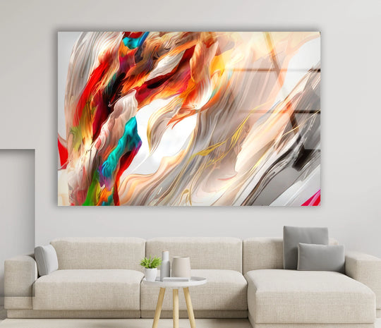 Radiant abstract glass wall art showcases vibrant, flowing colors and realistic detail, adding dynamic home decor to any modern space.