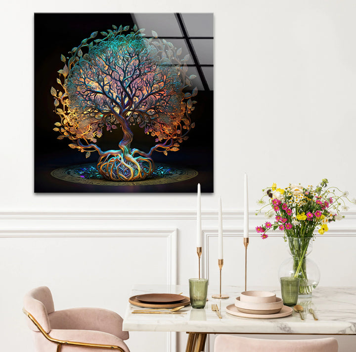 Mystical Tree of Life Wall Art – Colorful Spiritual Glass Print for Sacred and Boho Interiors - MyPhotoStation