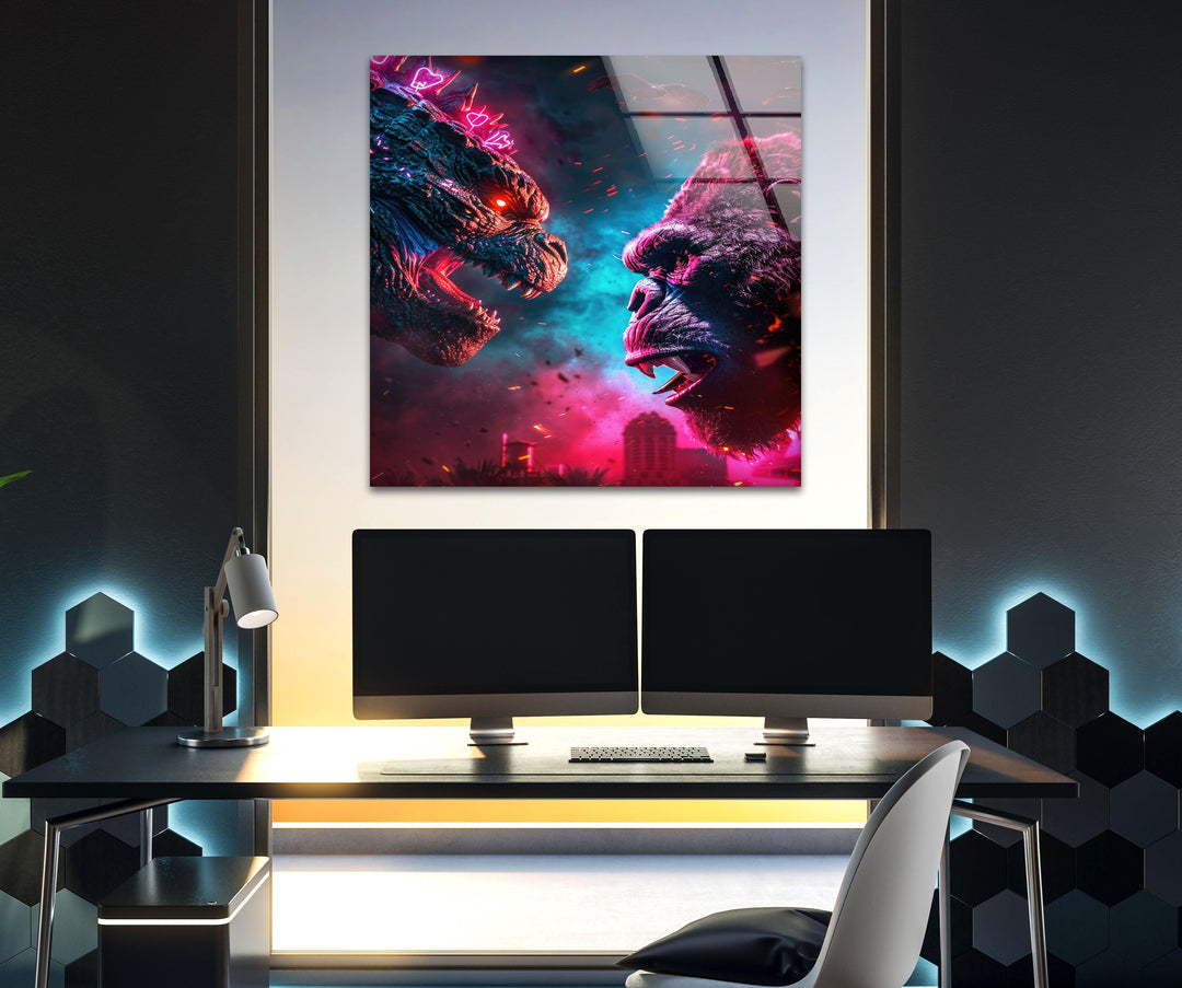 Godzilla vs King Kong Glass Wall Art glass photo prints, glass picture prints
