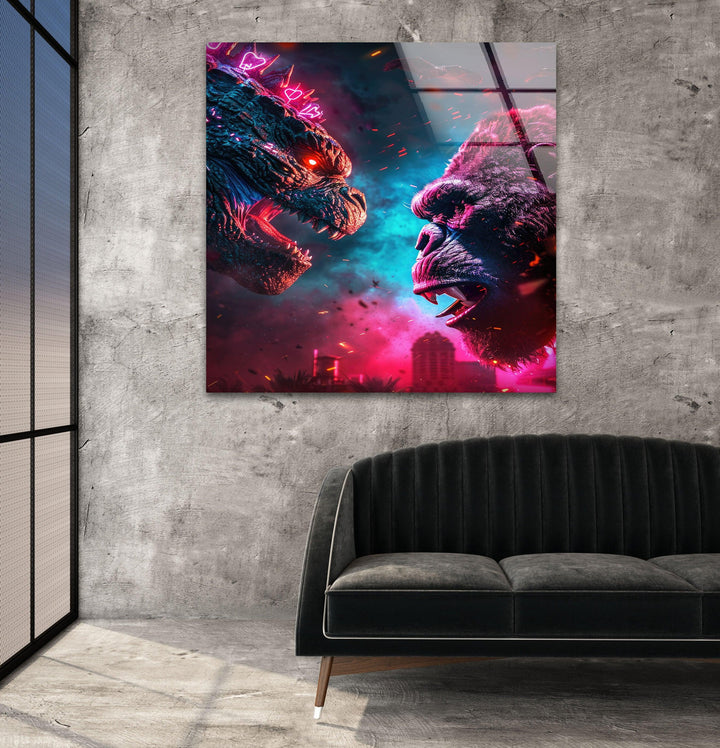 Godzilla vs King Kong Glass Wall Art art glass wall art, glass wall art pictures

