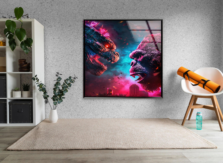 Godzilla vs King Kong Glass Wall Art Glass Printing Wall Art, Print photos on glass
