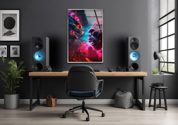 Godzilla vs King Kong Glass Wall Art glass image printing, glass prints from photos

