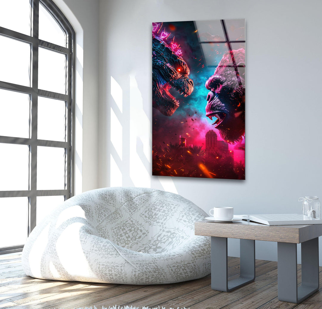 Godzilla vs King Kong Glass Wall Art large glass photo prints, glass wall photos
