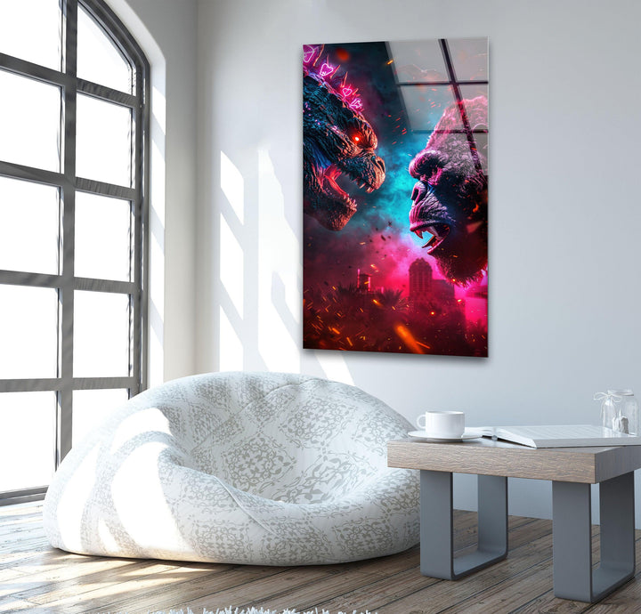 Godzilla vs King Kong Glass Wall Art large glass photo prints, glass wall photos
