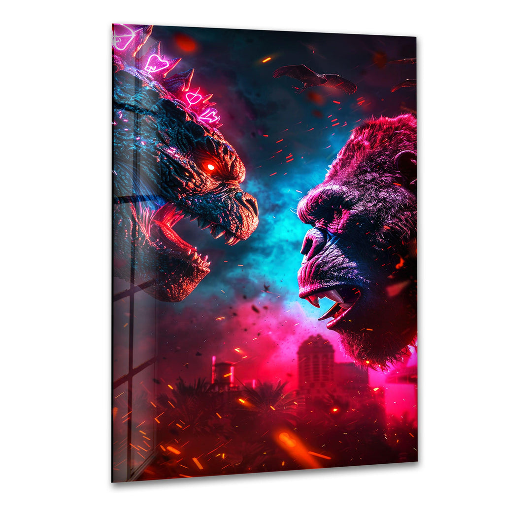 Godzilla vs King Kong Glass Wall Art stained glass wall art, stained glass wall decor
