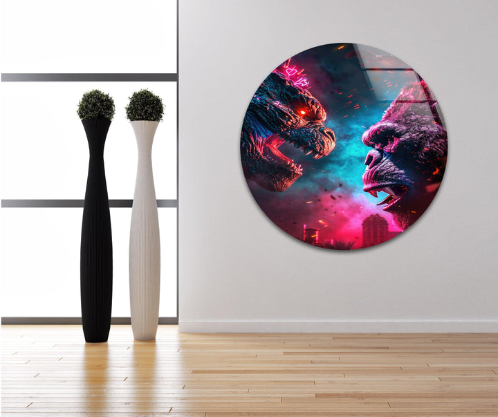 Godzilla vs King Kong Glass Wall Art custom glass photo prints, large glass prints
