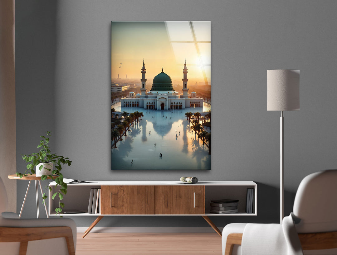 Golden Dawn – Prophet’s Mosque Medina Glass Wall Art