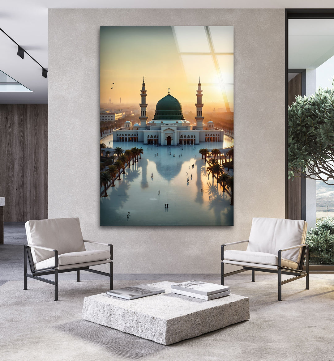 Golden Dawn – Prophet’s Mosque Medina Glass Wall Art