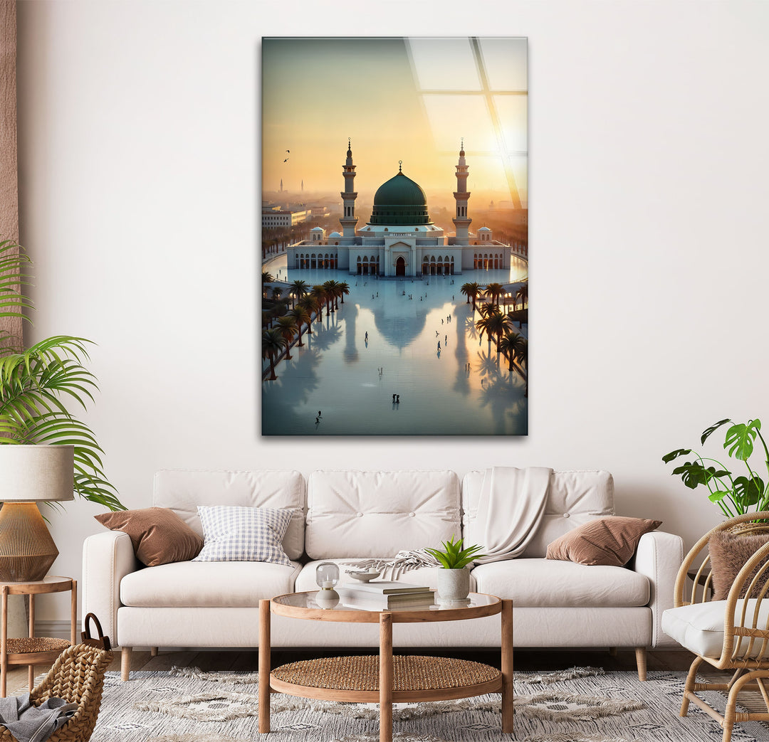Golden Dawn – Prophet’s Mosque Medina Glass Wall Art