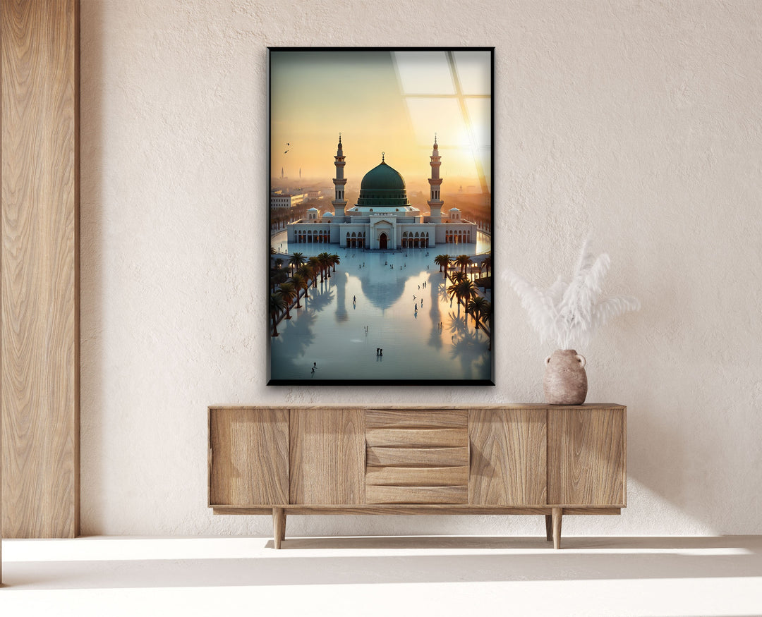 Golden Dawn – Prophet’s Mosque Medina Glass Wall Art