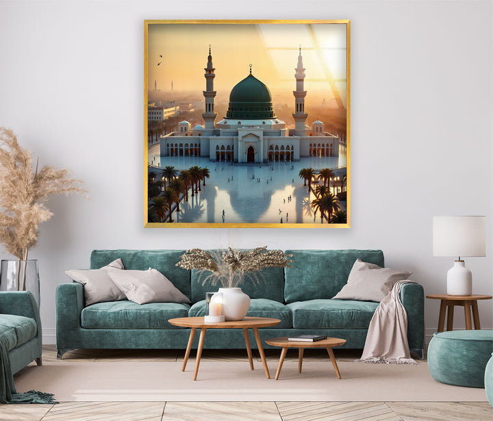 Peaceful Islamic glass décor with the Green Dome of Medina