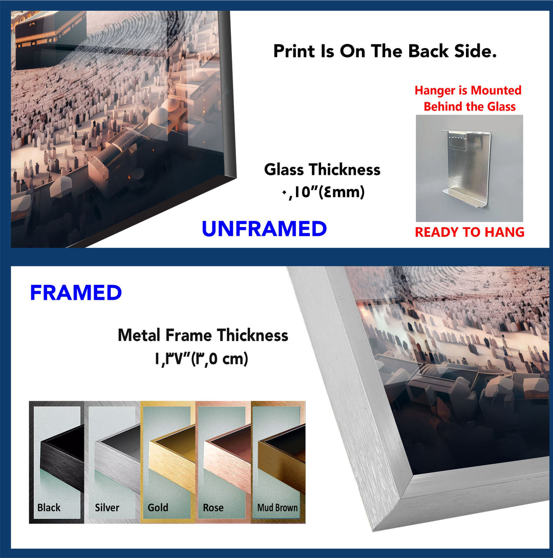 Celestial Harmony – Kaaba and Crescent Over Mecca Glass Wall Art