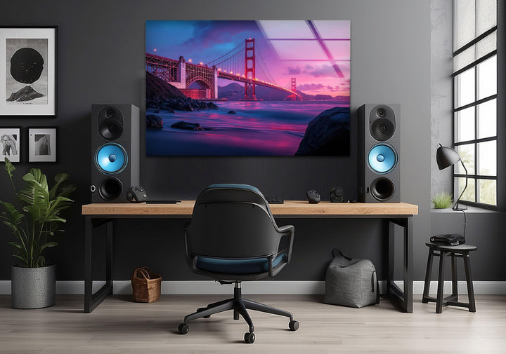 Golden Gate Bridge in San Francisco Sunset Glass Wall Art print on glass, glass printed photos
