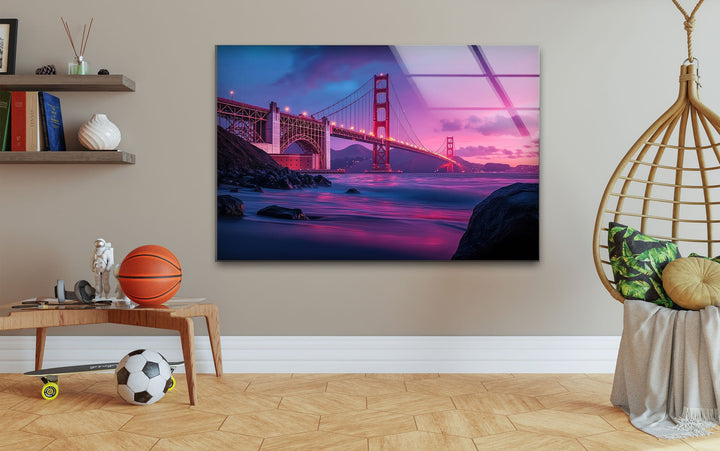 Golden Gate Bridge in San Francisco Sunset Glass Wall Art stained glass wall art, stained glass wall decor
