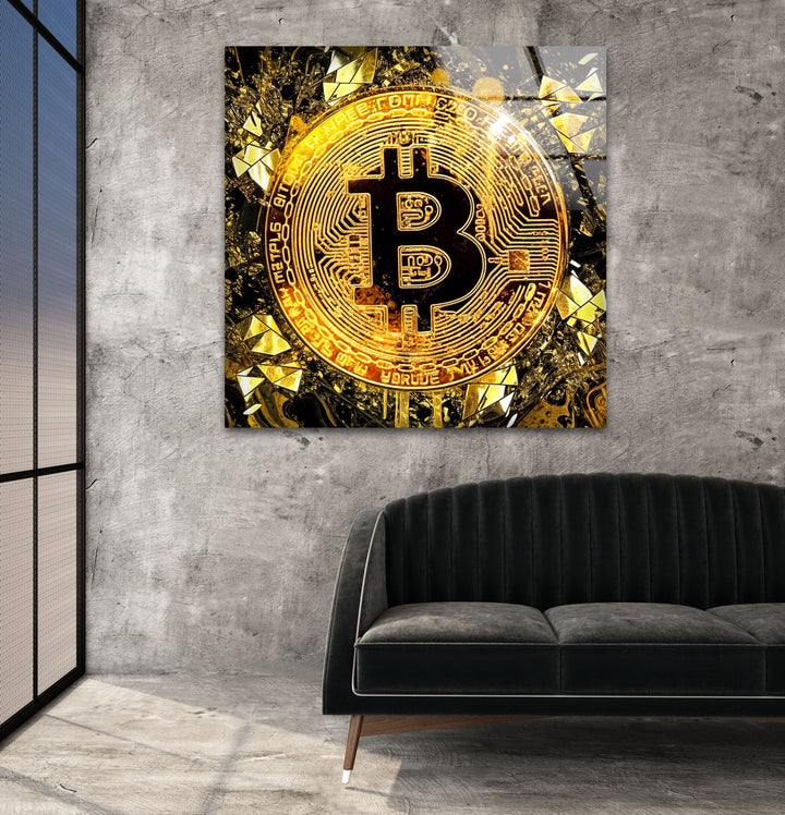 Goldrush Bitcoin Glass Wall Art stained glass wall art, stained glass wall decor
