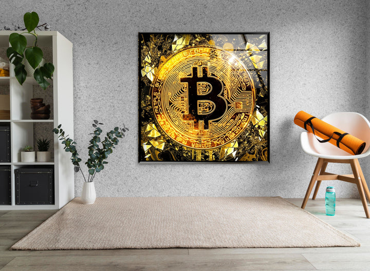 Goldrush Bitcoin Glass Wall Art glass art painting, glass art for the Wall

