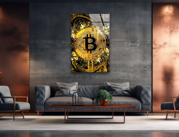Goldrush Bitcoin Glass Wall Art glass photo prints, glass picture prints
