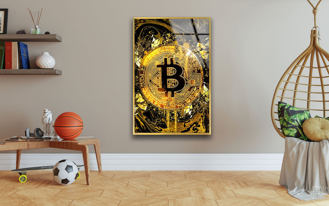 Goldrush Bitcoin Glass Wall Art glass pictures for Wall, glass prints wall art

