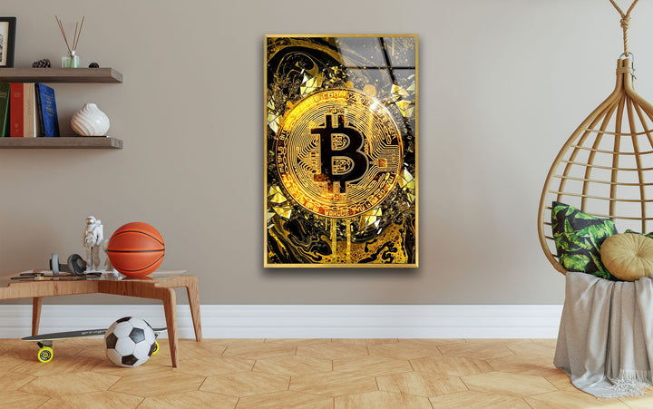 Goldrush Bitcoin Glass Wall Art glass pictures for Wall, glass prints wall art
