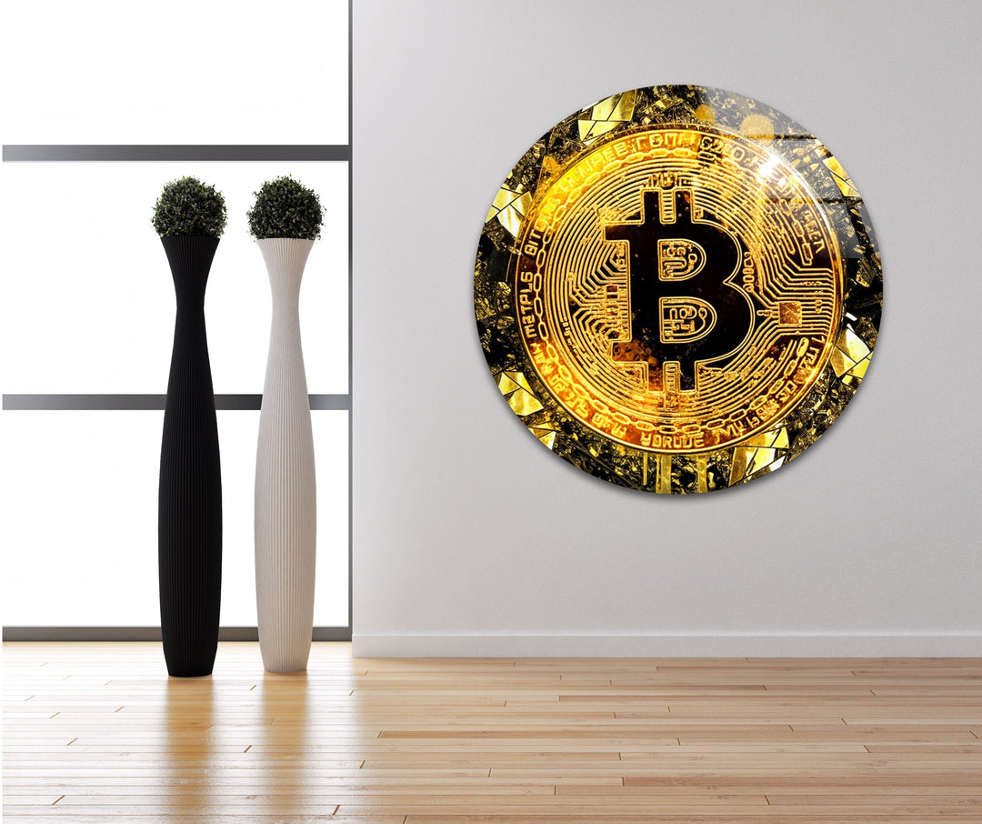 Goldrush Bitcoin Glass Wall Art photo print on glass, prints on glass wall art
