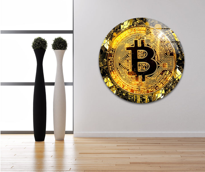 Goldrush Bitcoin Glass Wall Art photo print on glass, prints on glass wall art
