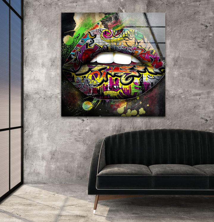 Graffiti Lips Glass Wall Art glass image printing, glass prints from photos
