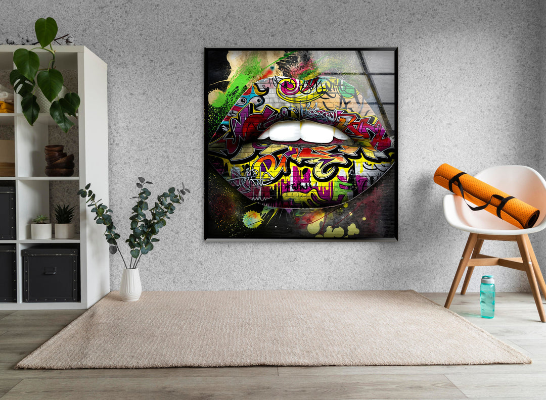 Graffiti Lips Glass Wall Art glass pictures for Wall, glass prints wall art
