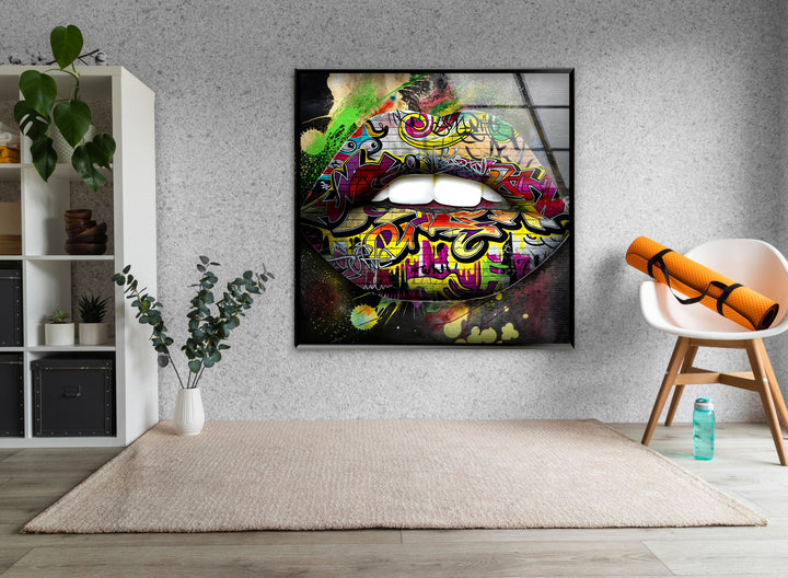 Graffiti Lips Glass Wall Art glass pictures for Wall, glass prints wall art
