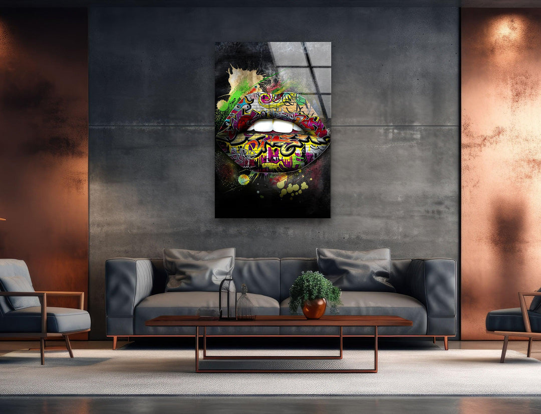 Graffiti Lips Glass Wall Art large glass photo prints, glass wall photos
