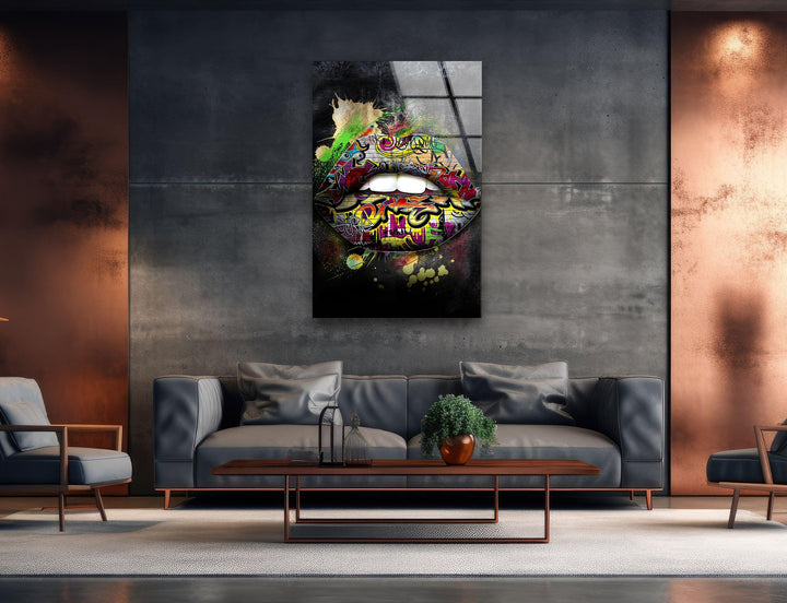 Graffiti Lips Glass Wall Art large glass photo prints, glass wall photos
