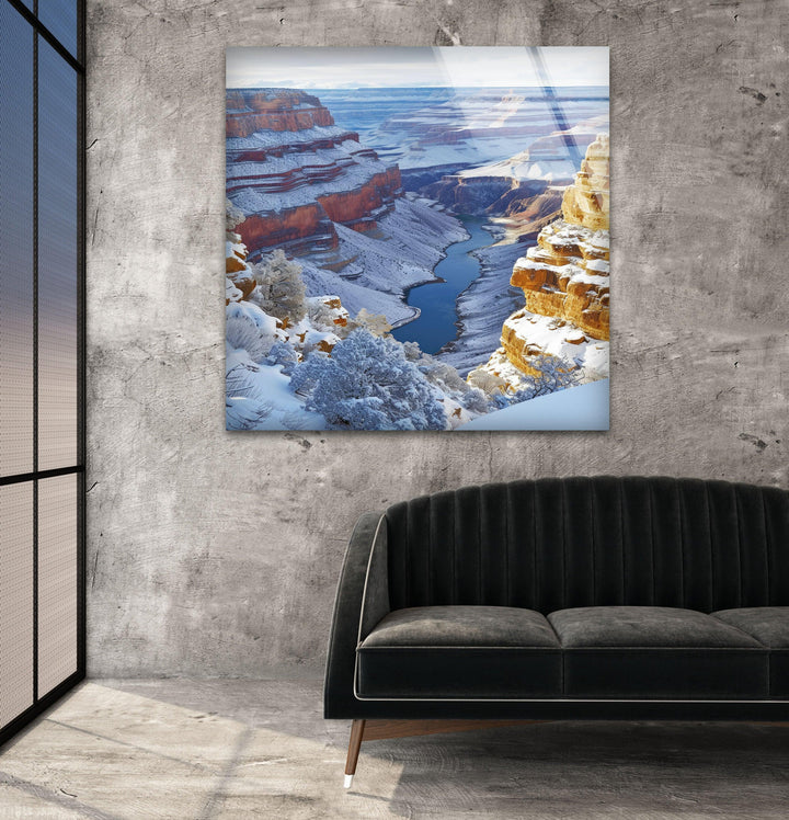 Elegant landscape wall art featuring the Grand Canyon with a winter touch.

