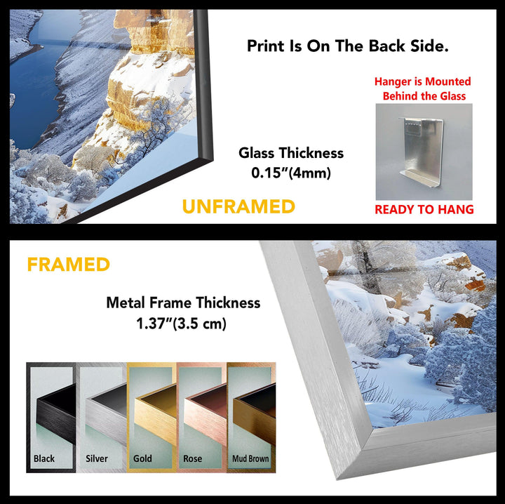 Grand Canyon Winter Glass Wall Art: A Snowy Canyon Wonderland