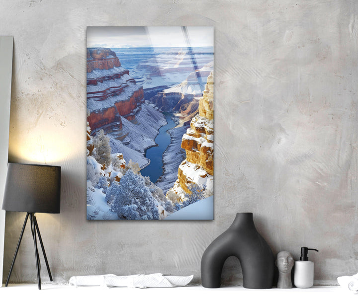 Snow-covered Grand Canyon wall decor capturing nature’s winter beauty.
