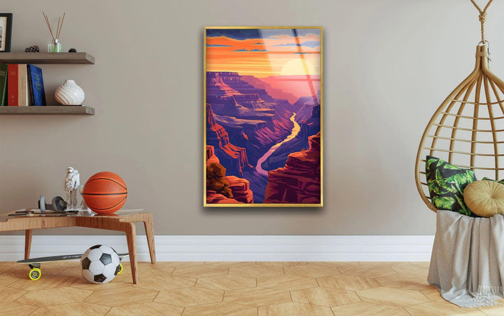 A deep and immersive Grand Canyon view, captured in stunning glass artwork.
