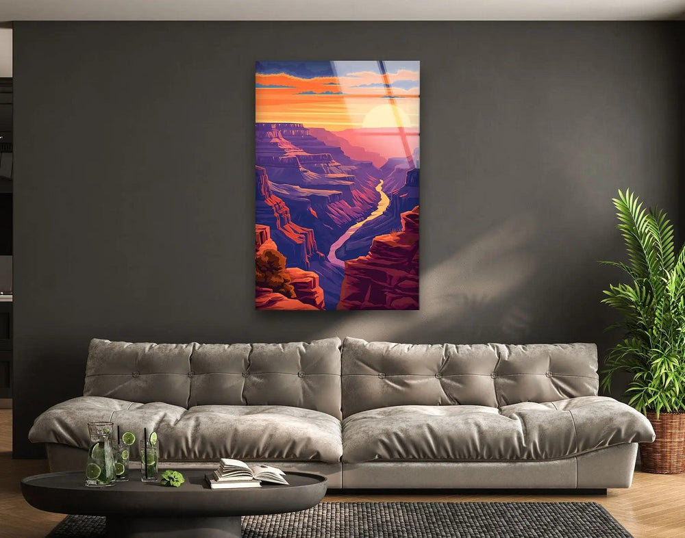 Vibrant and modern Grand Canyon-themed large glass artwork.
