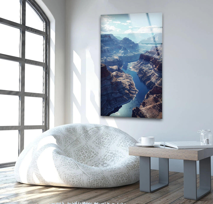High-definition glass wall art showcasing the natural beauty of the Grand Canyon.
