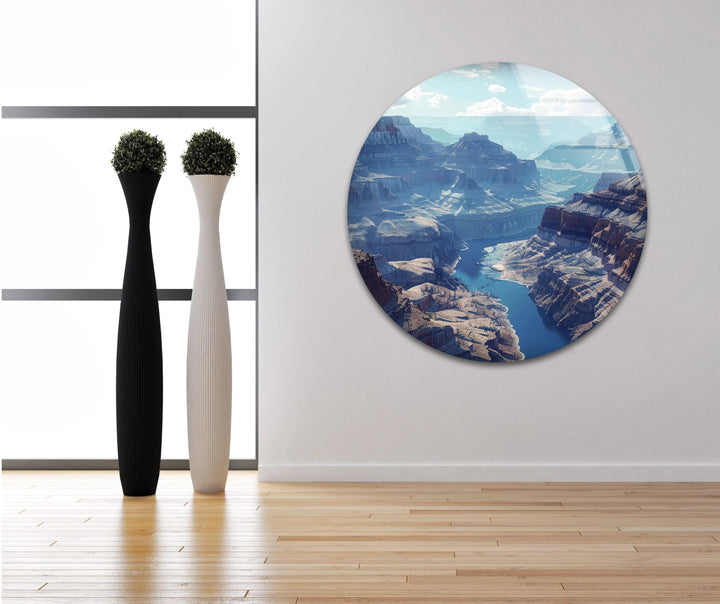Sunlit canyon walls and deep river gorges, beautifully printed on glass wall art.
