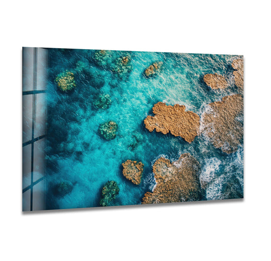 Highlighting the sleek edges and borders of this art from glass, the Great Barrier Reef in Australia wall art creates a stunning framed seascape.