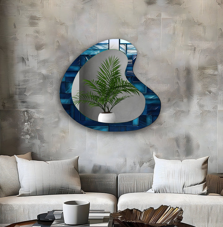 Blaue Mosaikfliesen Moderner Wandspiegel