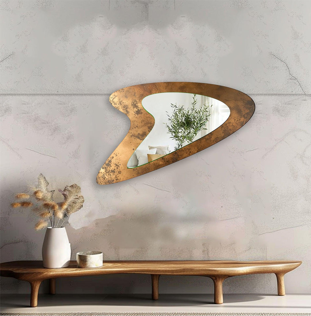 Ästhetischer Glas-Wandspiegel mit Kupferfarbdruck