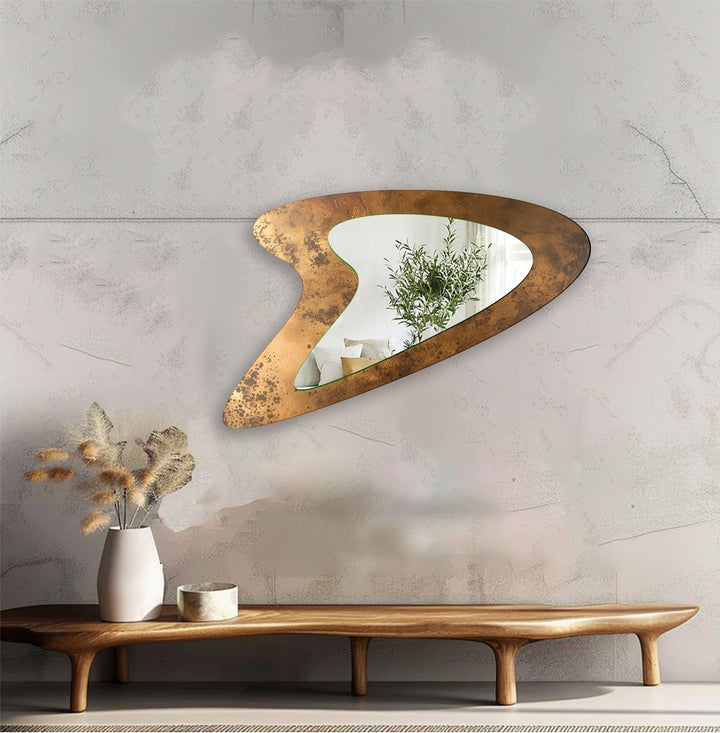 Ästhetischer Glas-Wandspiegel mit Kupferfarbdruck