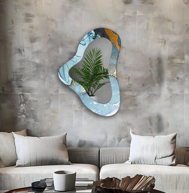 Mirror wall art with abstract shapes and reflective surfaces for a modern artistic vibe
