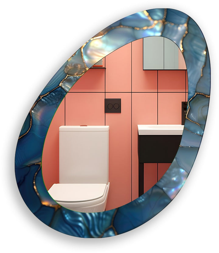 Abstrakter Wandspiegel in Blau-Metallic