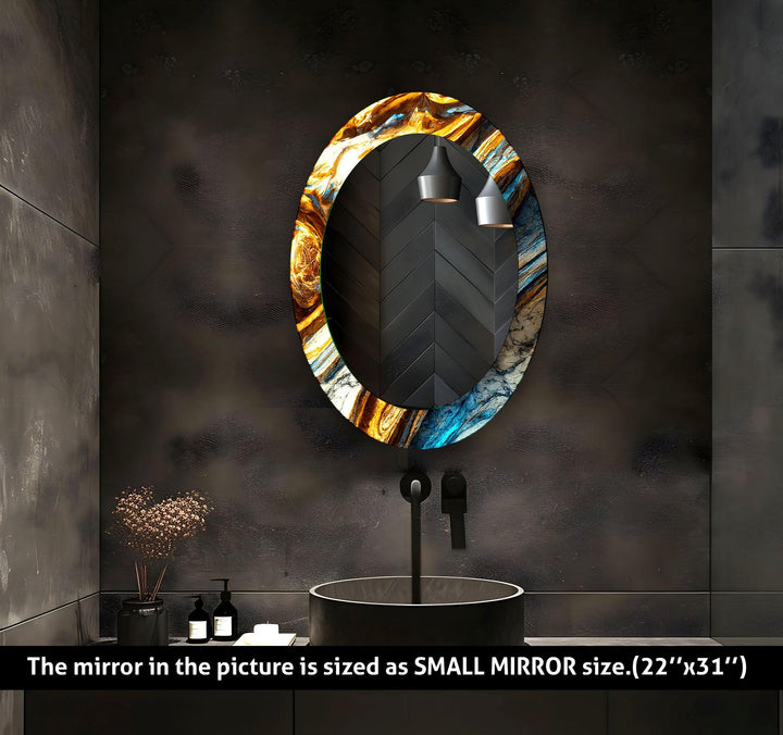 Gold Accent Marble Oval Glass Wall Mirror