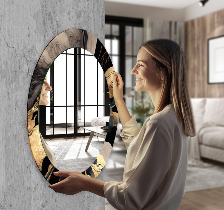 Mirror wall decor combining bold shapes and reflective surfaces to create a striking focal point
