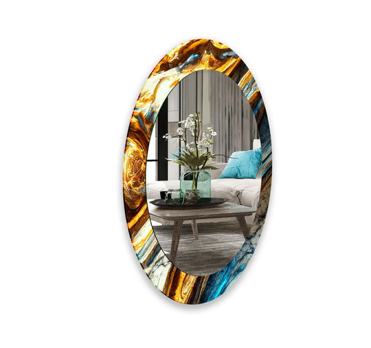 Gold Accent Marble Oval Glass Wall Mirror - MyPhotoStation