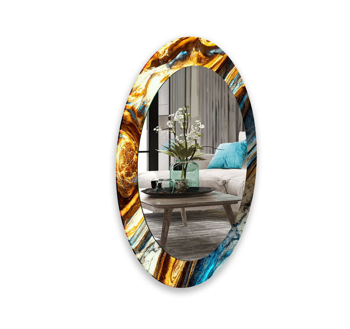 Gold Accent Marble Oval Glass Wall Mirror