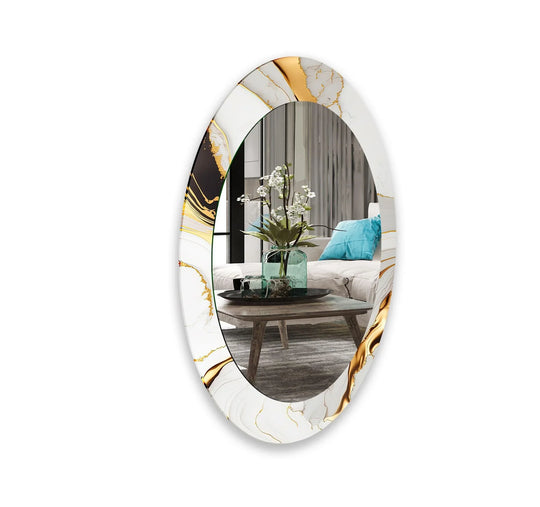 Decorative wall mirror blending artistic patterns with modern functionality for a unique look
